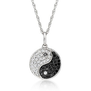 Ross-Simons 0.20 ct. t.w. Black and White Yin-Yang Pendant Necklace in Sterling Silver - 1 of 3