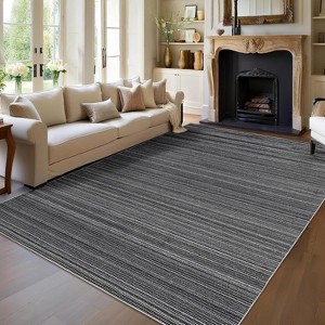 GustoWave Various sizes Modern Stripe Machine Washable Area Rug for Bedroom, Living Room, Black - 1 of 4