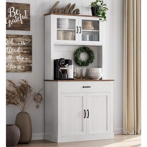 Acekool 71" Kitchen Pantry Cabinet with Glass Doors, Adjustable Shelves & Microwave Space - 1 of 4
