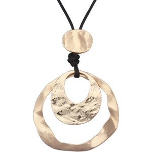 Leather and Wood Necklace Chunky Circle Pendant Boho Jewelry for Women - 1 of 4