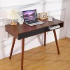 Walnut Modern Simple Home Office Desk, Mid Century Computer Writing Desk With Drawer, Solid Wood Legs, Open Storage Cubby - 3 of 4
