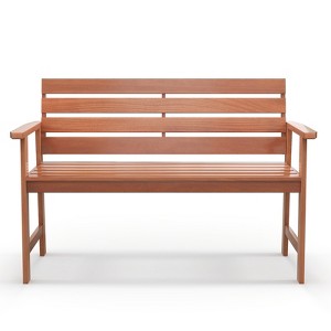 Tangkula Hardwood Patio Bench Wood 2-Seat Chair w/ Slatted Seat & Inclined Backrest Ergonomic Patio - 1 of 4
