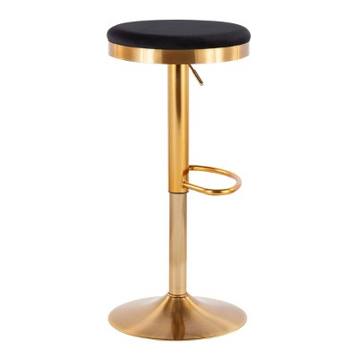 Set of 2 Black Velvet Adjustable Gold Swivel Bar Stools