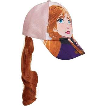 Anna Frozen Girls’ Baseball Cap with Ponytail, Kids Hat for Little Girls Ages 4-7 (Pink)