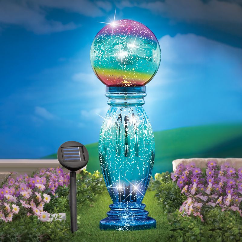 Collections Etc Glass Column Gazing Ball with Solar Light 7 X 7 X 21.25 Blue, 2 of 3