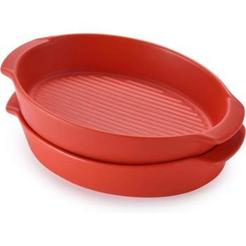Bruntmor Oval Baking Dish Set for Oven - Red - Set of 2