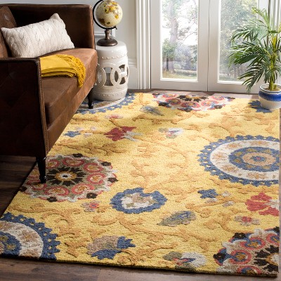 Handmade Floral Gold and Multicolor Tufted Wool Accent Rug 3' x 5'