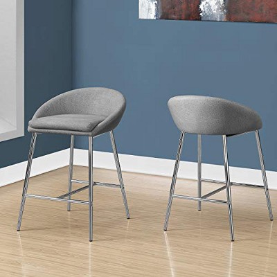 Contemporary Gray Leatherette Bar Stool with Chrome Base, Set of 2
