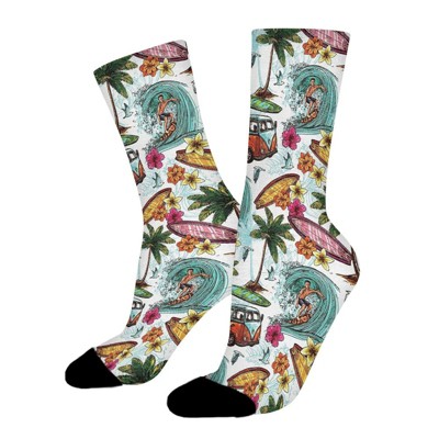 Hawaiian Surf Women Printed Crew Socks Funny Funky Socks Soft Polyester Novelty Gifts for Artists Men