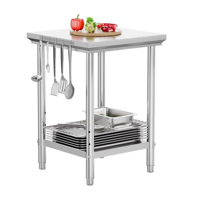 ROVSUN 24 X 24 Inch Stainless Steel Tablewith Hooks & Adjustable UnderShelf for Home Kitchen Restaurant