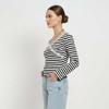 Cherie Code Women’s Black & White Striped Long Sleeve Tee – Lace‑Trim V‑Neck Casual Top - 4 of 4