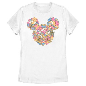 Women's Mickey & Friends Flowers and Butterflies Ears T-Shirt - 1 of 4