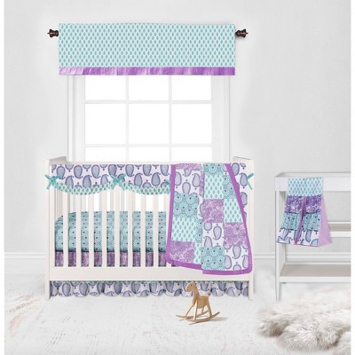 Bacati - Paisley Isabella Purple Lilac Aqua 6 pc Crib Bedding Set with Long Rail Guard Cover