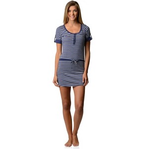 Casual Nights Women's Short Sleeve Striped Henley Nightie Shirt - 1 of 4