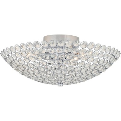 Possini Euro Design Modern Ceiling Light Semi Flush Mount Fixture Chrome 12" Wide bowl Crystal Beads Bedroom Kitchen Living Room