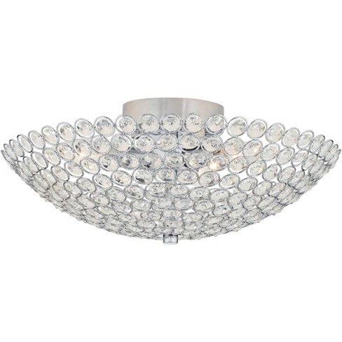 Possini Euro Design Geneva Modern Ceiling Light Semi Flush Mount Fixture  12 Wide Chrome 3-Light Crystal Glass Beads for Bedroom Kitchen Living Room