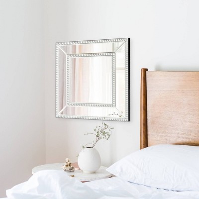 Howard Elliott Silver Square Mirrored Wall Mirror with Beaded Trim
