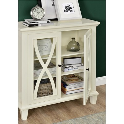Ivory Glass Double Door Accent Cabinet with Shelves