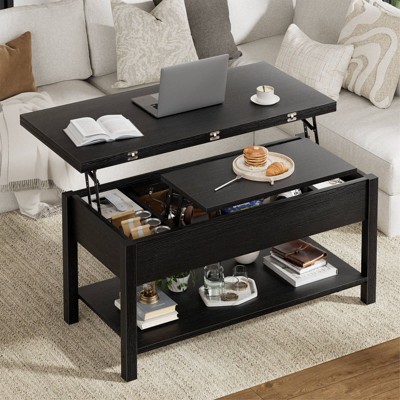 WOWLIVE Lift Top Coffee Table with Hidden Compartment and Storage Shelf, Rectangular Center Table for Living Room