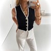 Women's Chic Single-Breasted Knit Vest, Contrast Button Sleeveless Sweater, Casual V-Neck Knitwear - 4 of 4