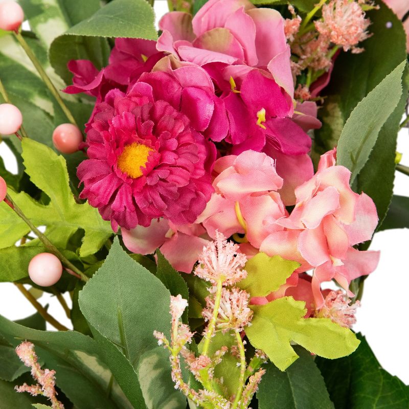 Northlight Leafy Hydrangea Floral Spring Wreath - 24" - Pink, 4 of 7