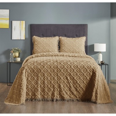 Charleston 100% Cotton Soft & Plush Chenille Tufted Diamond Pattern Unique Luxurious Bedspread & Sham Set, All-Season, Machine Washable Coverlet Set