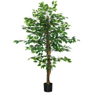 Syemin Artificial Plant 5ft Artificial Ficus with Pot Indoor Outdoor Fake Plant for Home and Office Living Room, Green, 6"*6"*59" - 1 of 4