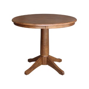 Ely Round Top Pedestal Distressed Oak - International Concepts - 1 of 4