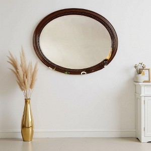 Royal Hampton Wall Mounting Mirror, 49 Inch Cherry Brown Solid Wood Oval Frame - 1 of 4