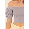Women's Speckled Rib Knit Off Shoulder Puff Crop Sweater - PROMESA - 3 of 4