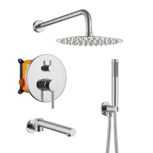 CLIHOME 10-Inch Three-function Wall-mounted Round Shower Set With Swivel Bathtub Spout - 1 of 4