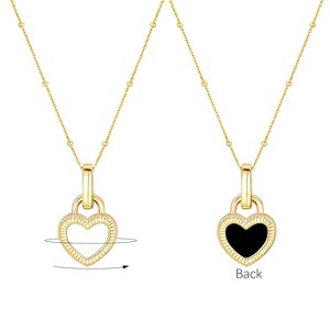 Gold-Tone Reversible Heart Lock Pendant Necklace, Black Enamel & Open-Heart Design, Romantic Jewelry for Women, Daily & Gifting Occasions - 1 of 4