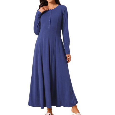 Женские платья INSPIRE CHIC Women's Fall Long Button Down Long Sleeve Flowy A-Line Maxi Dress with Pockets Deep Blue X-Large