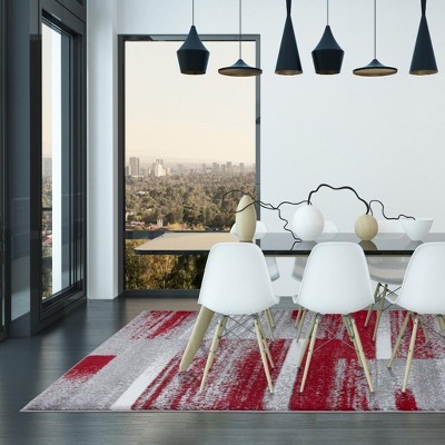 Red and Gray Geometric Synthetic Area Rug 4' x 5'