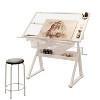 Hand crank adjustable tempered glass drafting drawing and printing table with chair and storage space for living room, study, bedroom(white) - 2 of 4