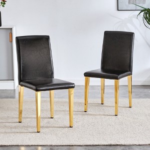 TiramisuBest Set of 2 White PU Leather Dining Chairs with Silver Metal Legs, Modern Minimalist Upholstered Chairs for Dining, Kitchen, or Cafe - 1 of 4