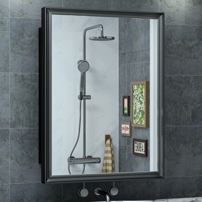 Keonjinn 21 in. W x 27 in. H Metal Framed Black Rectangular Framed Recessed/Surface Mount Medicine Cabinet with Mirror,Black