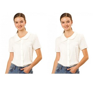 Allegra K Women's Sweet Ruffle Trim Peter Pan Collar Button-Down Shirt 2 Packs - 1 of 4