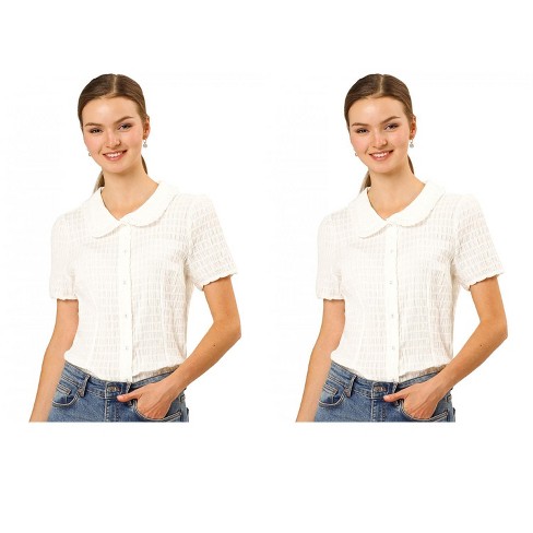 Allegra K Women's Sweet Ruffle Trim Peter Pan Collar Button-Down Shirt 2 Packs - image 1 of 4