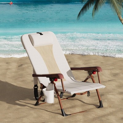 Folding Chaise Lounge Chair for Outdoor – Reclining Camping Chair with Adjustable Backrest, Pillow & Breathable Fabric,for Beach, Patio, Garden