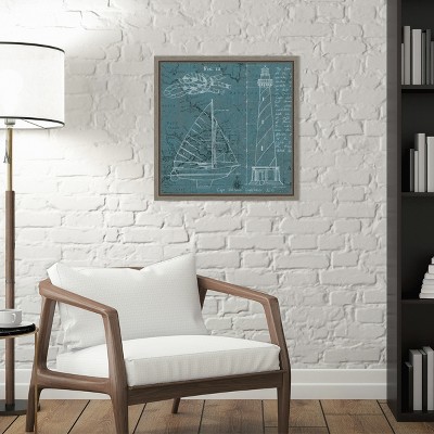 Coastal Blueprint III Blue Canvas Print with Grey Polystyrene Frame