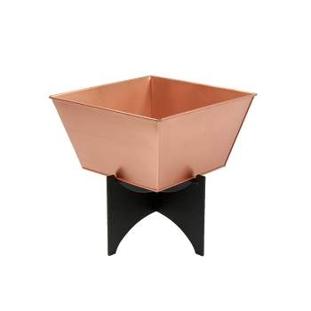 13" Wide Square Copper Plated Galvanized Steel Flower Box with Black Wrought Iron Plant Stand - ACHLA Designs