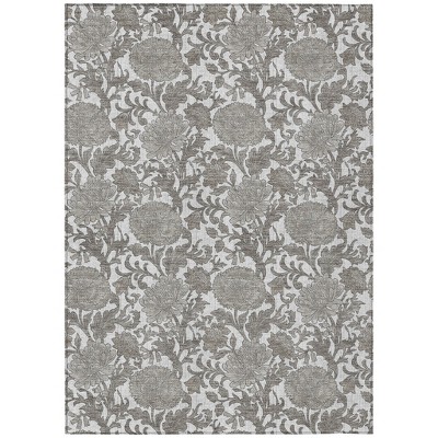 Ivory And Gray Floral Washable Indoor Outdoor Area Rug