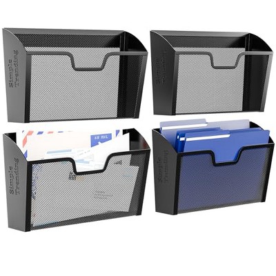 Simple Trending 4 Pockets Wall File Organizer, Mesh Hanging File Holder, Metal Vertical Mounted Wall File Storage for Office and Home, Black