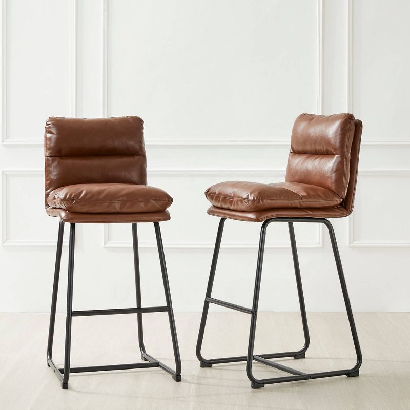 Set of 2 Modern Thick Leatherette Bar Stools with Metal Legs - Glitzhome, 4 of 10