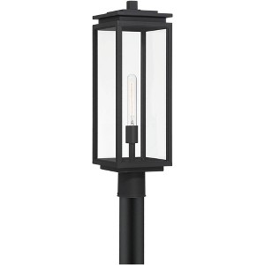 Possini Euro Design Atkins 23 1/4" High Modern Outdoor Post Light Fixture Pole Porch Edison Bulb Matte Black Die Cast Metal Clear Glass Shade - 1 of 4