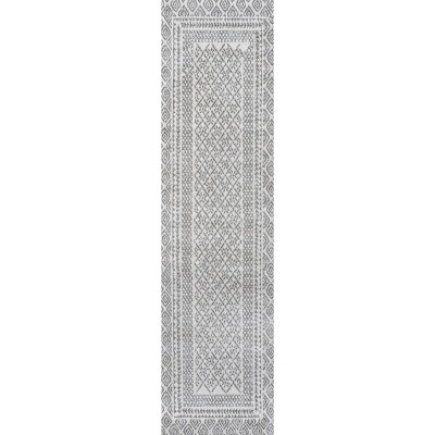 Athens Modern Geometric Boho Ivory & Dark Gray 2'x8' Runner Rug
