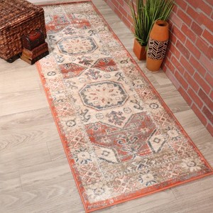 Rustic Medallion Polypropylene Blue Indoor Runner Rug by Blue Nile Mills - 1 of 4