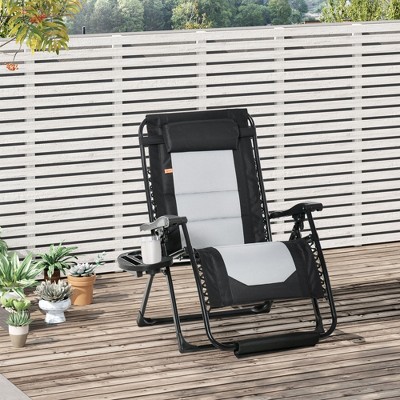 Black and Gray Steel Zero Gravity Reclining Lounger with Cushions