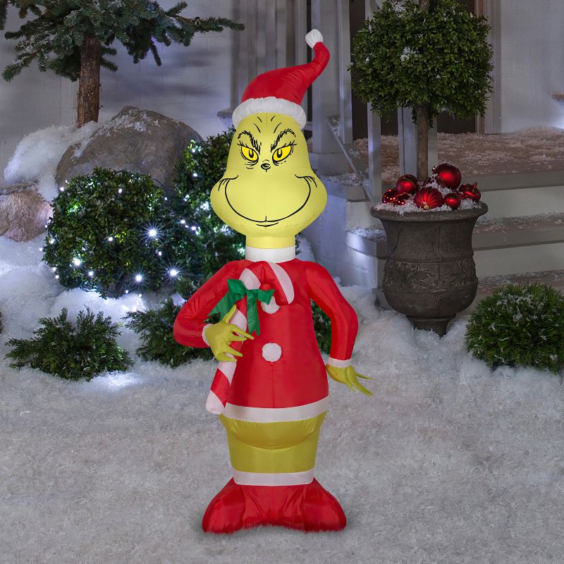 Grinch Christmas Airblown Inflatable w/Red and White Candy Cane, 4 ft Tall, Multicolored, 2 of 4